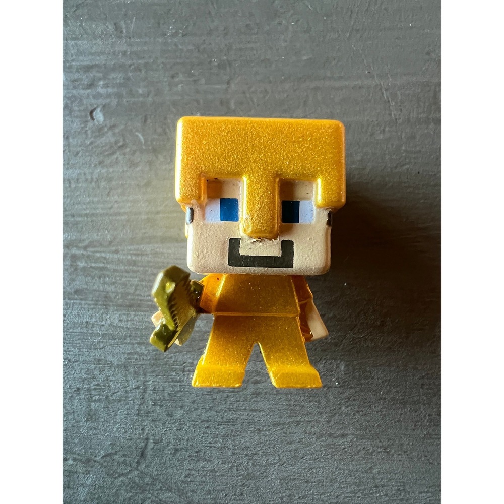Steve Minecraft Mini Figure 1" Gold Steve with Gold Sword Metallic Armor Mattel
